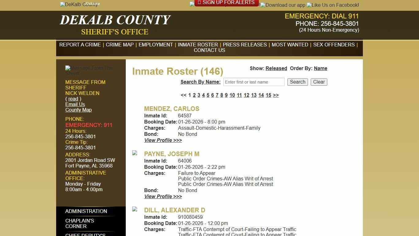 Inmate Roster - Current Inmates Booking Date Descending - DeKalb County Sheriff's Office - Fort Payne, Alabama